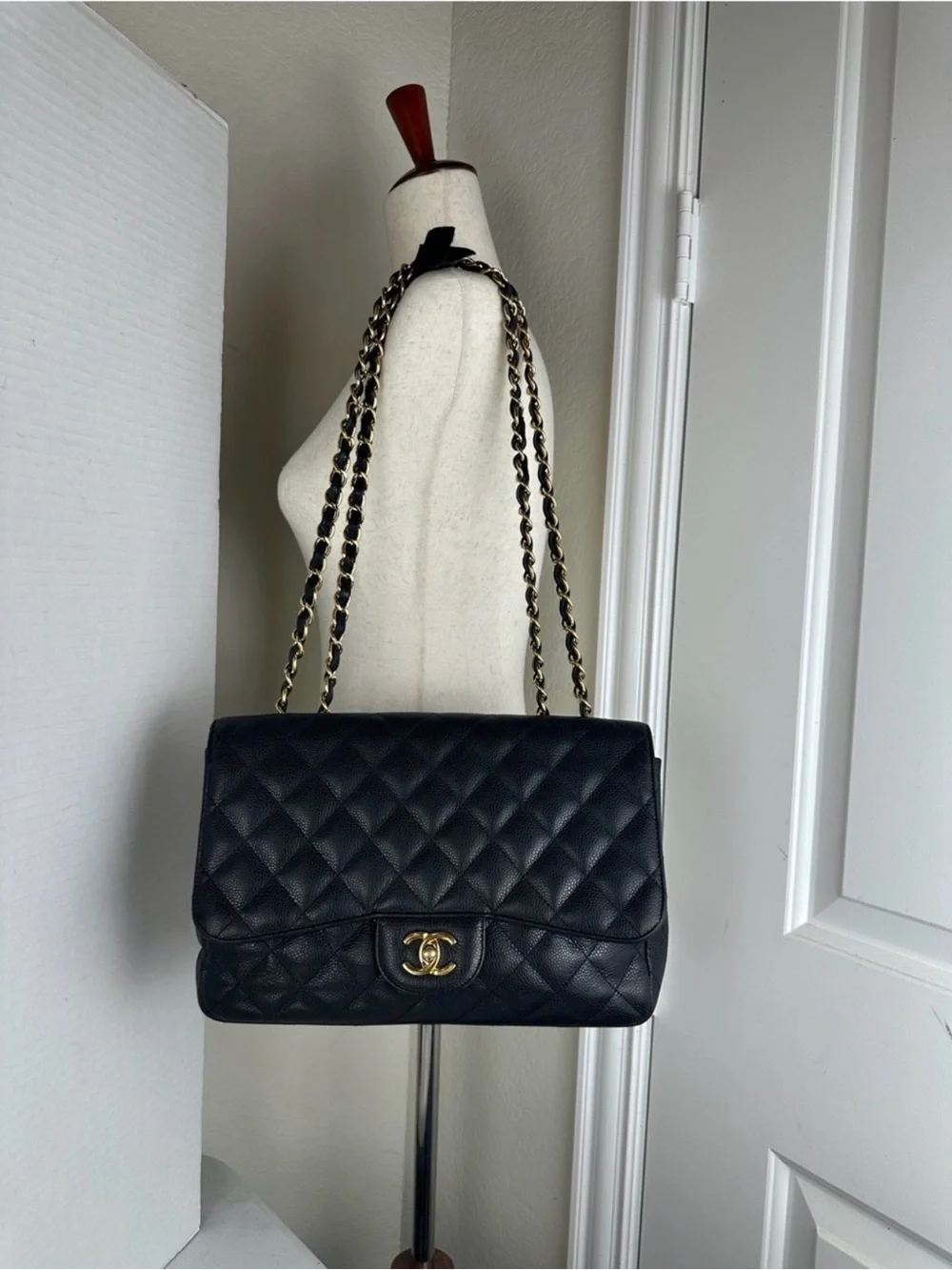 Chanel Jumbo Black Quilted Caviar Single Flap Shoulder Bag